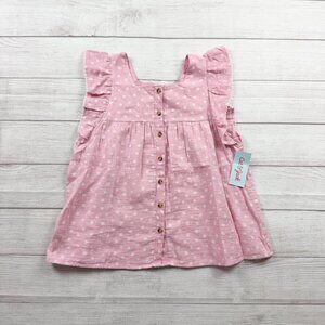 Cat & Jack Girls Ruffle Sleeve Pink Polka Dot Button Front Top NWT L 10-12